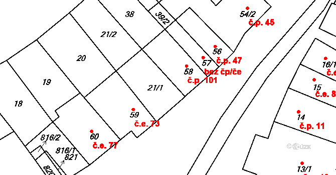 Rabštejn nad Střelou 101, Manětín na parcele st. 58 v KÚ Rabštejn nad Střelou, Katastrální mapa