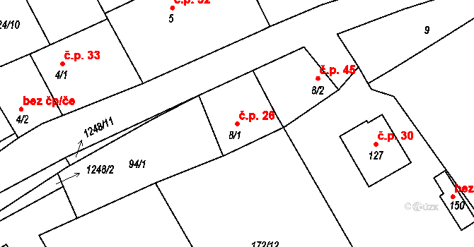 Vilice 26 na parcele st. 8/1 v KÚ Vilice, Katastrální mapa