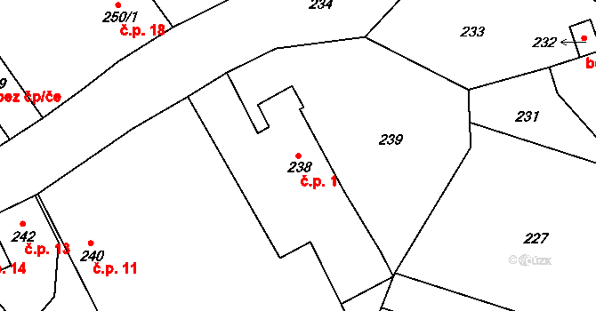 Sedlecko 1, Bušovice na parcele st. 238 v KÚ Sedlecko, Katastrální mapa