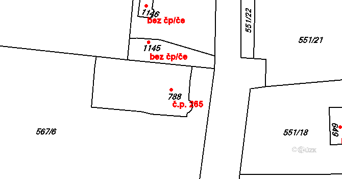 Broumov 265 na parcele st. 788 v KÚ Broumov, Katastrální mapa