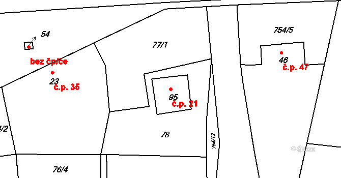 Choteč 21 na parcele st. 95 v KÚ Choteč u Holic, Katastrální mapa
