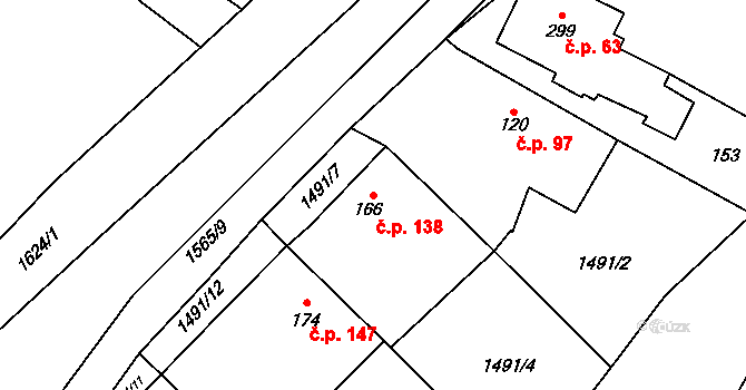 Opatovice nad Labem 138 na parcele st. 166 v KÚ Opatovice nad Labem, Katastrální mapa