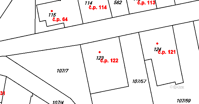 Srch 122 na parcele st. 123 v KÚ Srch, Katastrální mapa