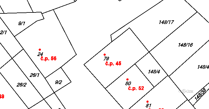 Trusnov 45 na parcele st. 79 v KÚ Trusnov, Katastrální mapa