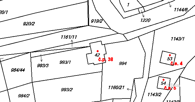 Hůrky 38, Zahrádka na parcele st. 42 v KÚ Hůrky u Zahrádky, Katastrální mapa
