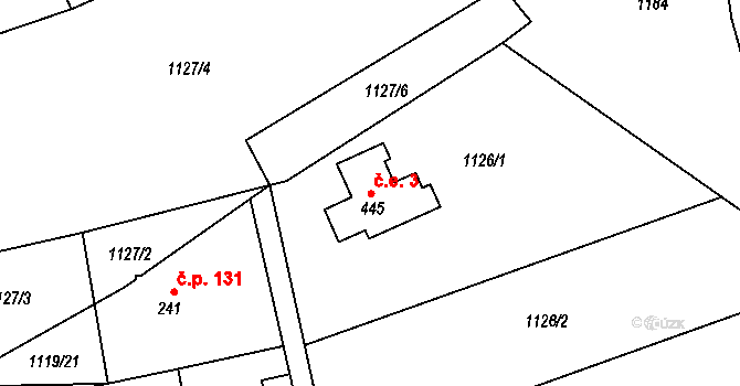 Supíkovice 3 na parcele st. 445 v KÚ Supíkovice, Katastrální mapa