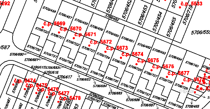 Jihlava 5673 na parcele st. 5706/724 v KÚ Jihlava, Katastrální mapa