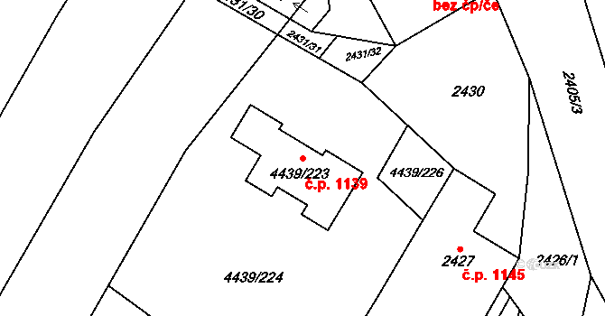 Rakšice 1139, Moravský Krumlov na parcele st. 4439/223 v KÚ Moravský Krumlov, Katastrální mapa