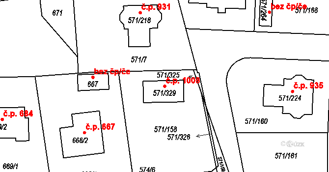 Šeberov 1008, Praha na parcele st. 571/329 v KÚ Šeberov, Katastrální mapa