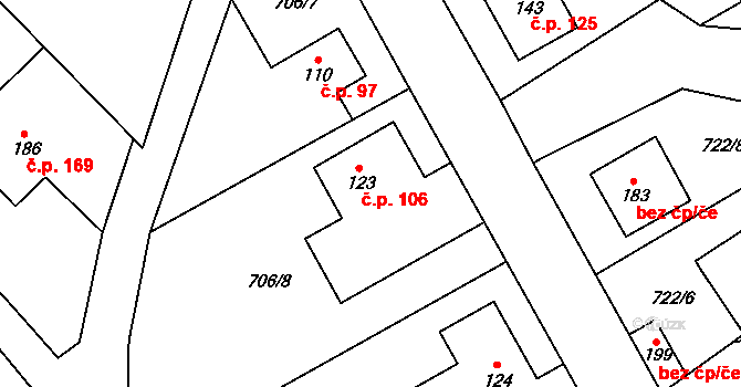 Hostašovice 106 na parcele st. 123 v KÚ Hostašovice, Katastrální mapa