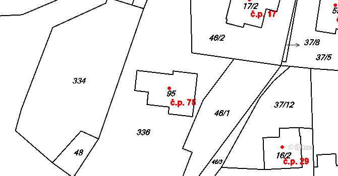 Mokošín 75 na parcele st. 95 v KÚ Mokošín, Katastrální mapa