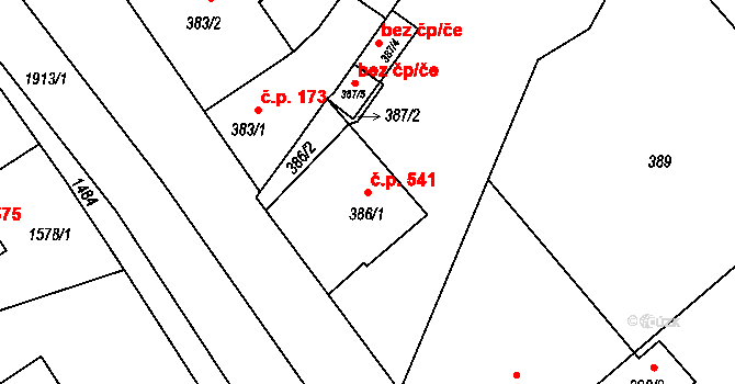 Šenov u Nového Jičína 541 na parcele st. 386/1 v KÚ Šenov u Nového Jičína, Katastrální mapa