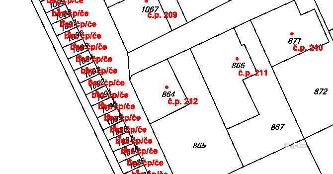 Příbor 212 na parcele st. 864 v KÚ Příbor, Katastrální mapa