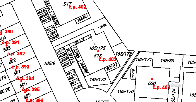 Stěžery 403 na parcele st. 518 v KÚ Stěžery, Katastrální mapa