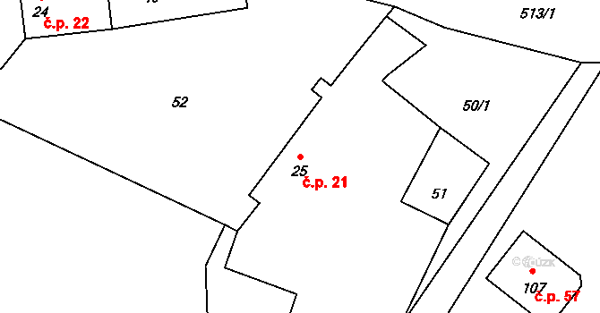 Kozojedy 21 na parcele st. 25 v KÚ Kozojedy, Katastrální mapa