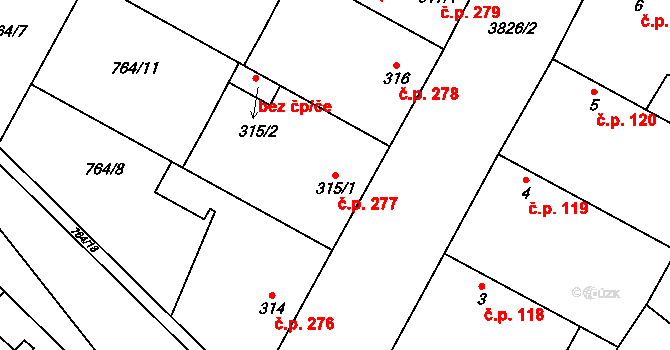 Řevničov 277 na parcele st. 315/1 v KÚ Řevničov, Katastrální mapa