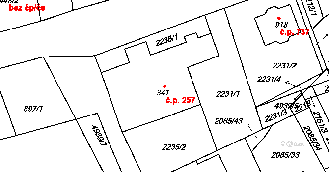 Černovice 257 na parcele st. 341 v KÚ Černovice u Tábora, Katastrální mapa