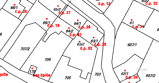 Vilémov 52, Humpolec na parcele st. 63/2 v KÚ Vilémov u Humpolce, Katastrální mapa