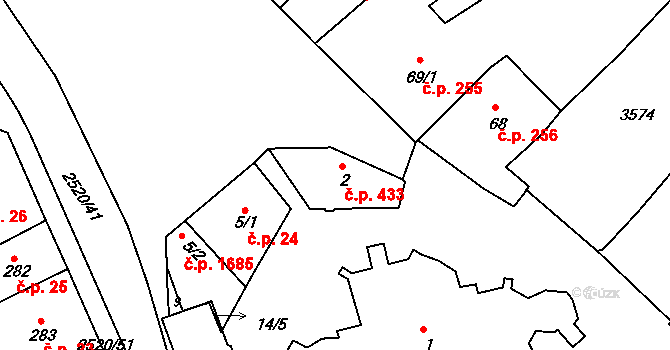 Humpolec 433 na parcele st. 2 v KÚ Humpolec, Katastrální mapa