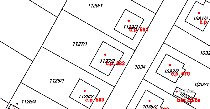 Kamenice nad Lipou 582 na parcele st. 1127/2 v KÚ Kamenice nad Lipou, Katastrální mapa