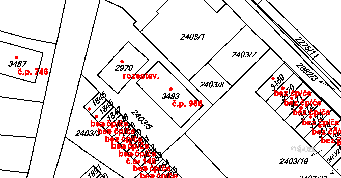 Nový Bydžov 956 na parcele st. 3493 v KÚ Nový Bydžov, Katastrální mapa
