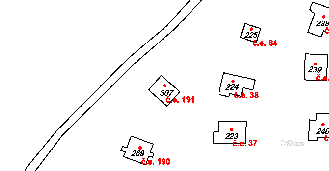 Hradec 191 na parcele st. 307 v KÚ Hradec u Stoda, Katastrální mapa