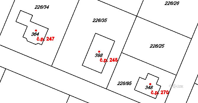 Písková Lhota 245 na parcele st. 398 v KÚ Písková Lhota, Katastrální mapa