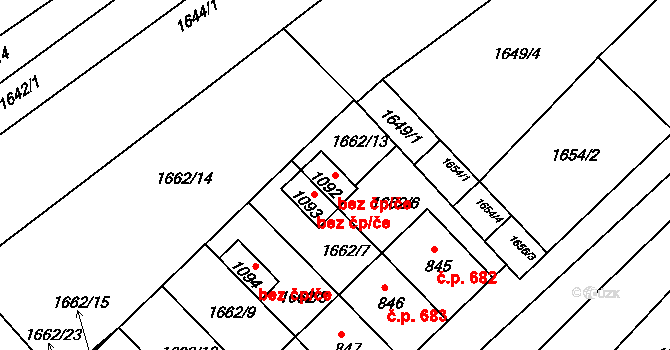 Boršice 92382321 na parcele st. 1092 v KÚ Boršice u Buchlovic, Katastrální mapa