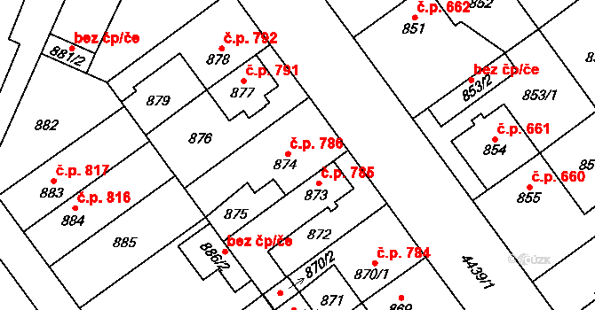 Chotěboř 786 na parcele st. 874 v KÚ Chotěboř, Katastrální mapa