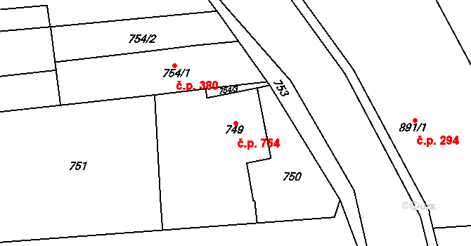 Pohořelice 754 na parcele st. 749 v KÚ Pohořelice nad Jihlavou, Katastrální mapa