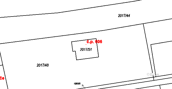 Louky 606, Karviná na parcele st. 2017/51 v KÚ Louky nad Olší, Katastrální mapa