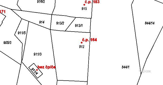 Týnec 164 na parcele st. 912 v KÚ Týnec na Moravě, Katastrální mapa