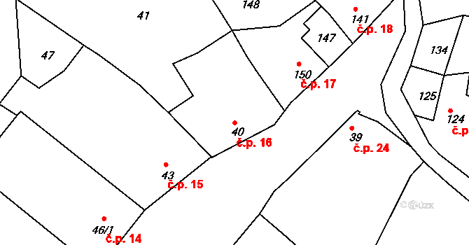 Popovice 16, Rataje na parcele st. 40 v KÚ Popovice u Kroměříže, Katastrální mapa