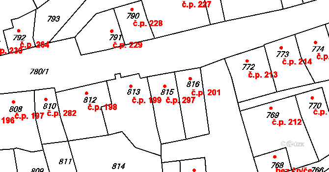Plumlov 297 na parcele st. 815 v KÚ Plumlov, Katastrální mapa