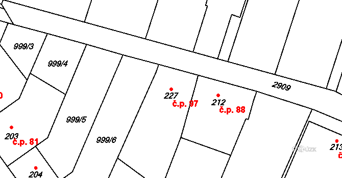 Suchdol 97 na parcele st. 227 v KÚ Suchdol u Konice, Katastrální mapa