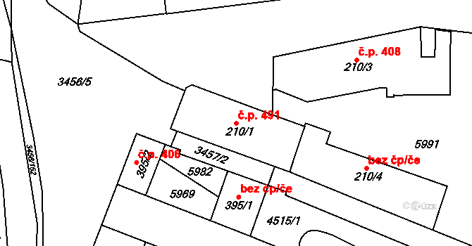 Hrušovany nad Jevišovkou 491 na parcele st. 210/1 v KÚ Hrušovany nad Jevišovkou, Katastrální mapa