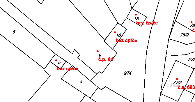 Popice 64, Znojmo na parcele st. 9 v KÚ Popice u Znojma, Katastrální mapa