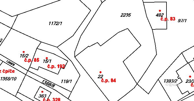 Vranov nad Dyjí 84 na parcele st. 22 v KÚ Vranov nad Dyjí, Katastrální mapa