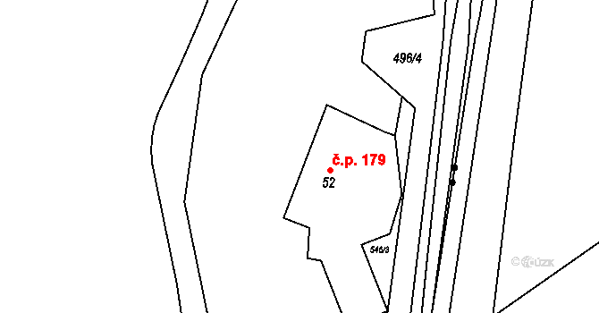 Potštát 179 na parcele st. 52 v KÚ Padesát Lánů, Katastrální mapa