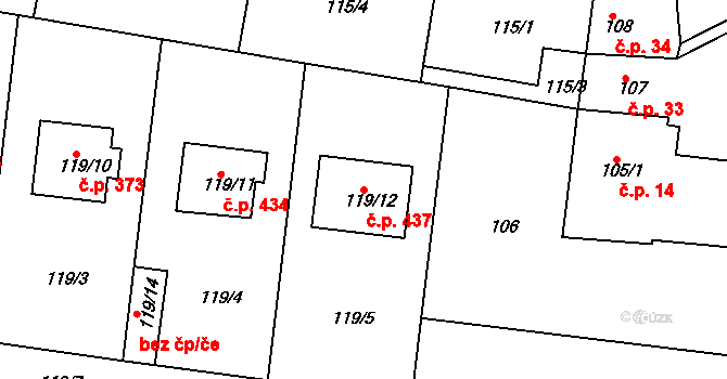 Sedlec 437, Kutná Hora na parcele st. 119/12 v KÚ Sedlec u Kutné Hory, Katastrální mapa
