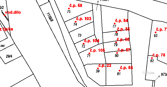 Vrdy 104 na parcele st. 72 v KÚ Vrdy, Katastrální mapa