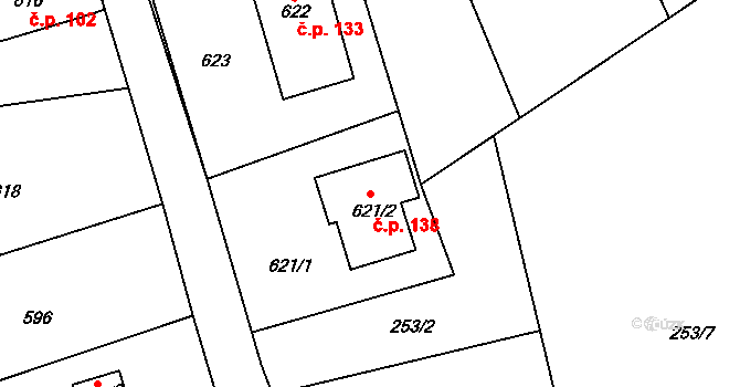 Haratice 138, Plavy na parcele st. 621/2 v KÚ Haratice, Katastrální mapa