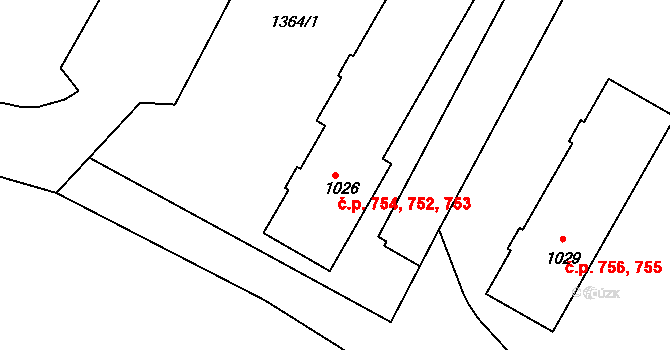 Brtnice 752,753,754 na parcele st. 1026 v KÚ Brtnice, Katastrální mapa