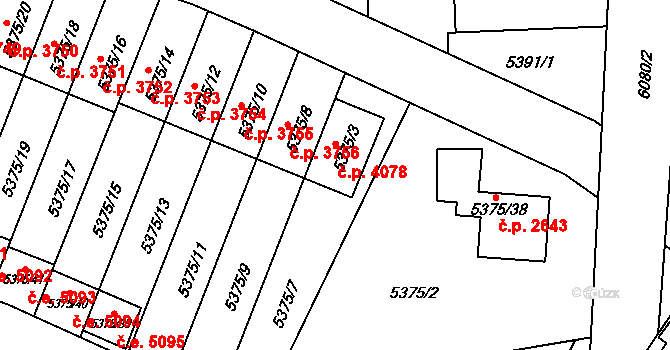 Jihlava 4078 na parcele st. 5375/3 v KÚ Jihlava, Katastrální mapa
