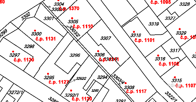 Roztoky 1111 na parcele st. 3306 v KÚ Žalov, Katastrální mapa