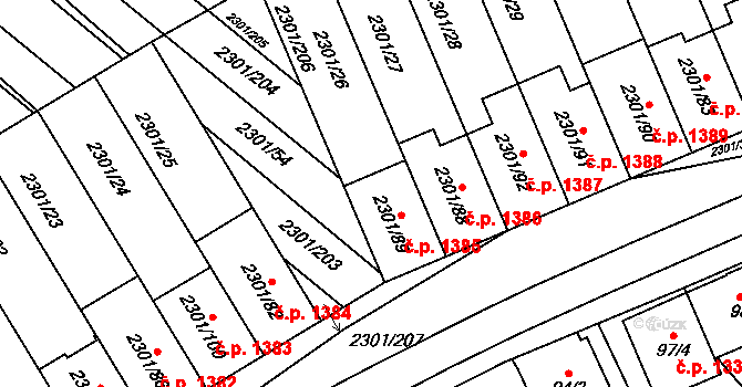Dubňany 1385 na parcele st. 2301/89 v KÚ Dubňany, Katastrální mapa