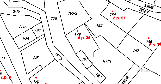 Lhota 35, Vyškov na parcele st. 179 v KÚ Lhota, Katastrální mapa