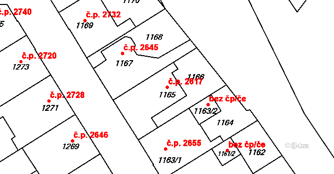 Kladno 2617 na parcele st. 1165 v KÚ Kladno, Katastrální mapa