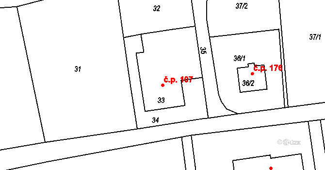 Dolní Těrlicko 107, Těrlicko na parcele st. 33 v KÚ Dolní Těrlicko, Katastrální mapa