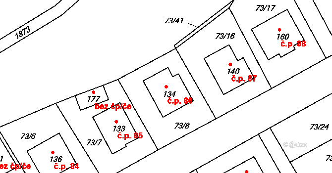 Cizkrajov 86 na parcele st. 134 v KÚ Cizkrajov, Katastrální mapa